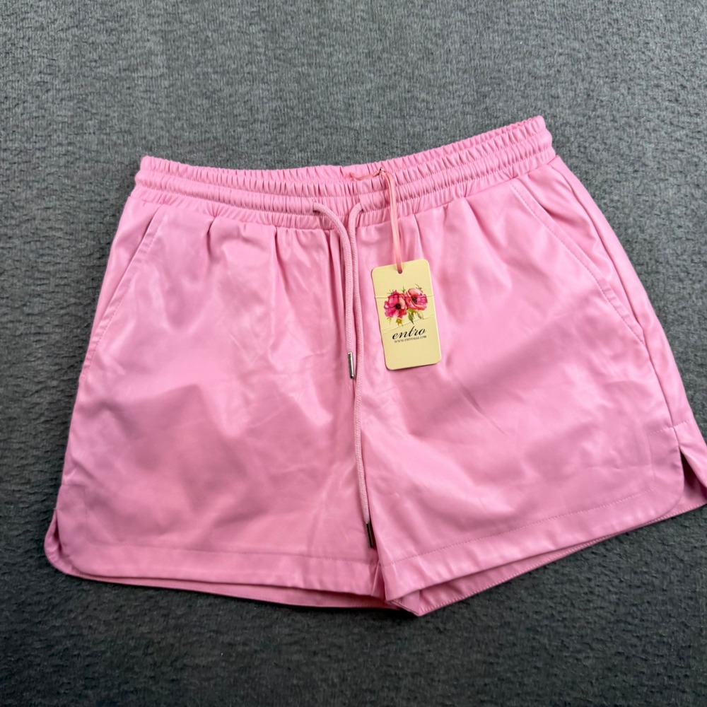 Entro Faux Leather Shorts Women's Small Pink Drawstring Waist Pockets New